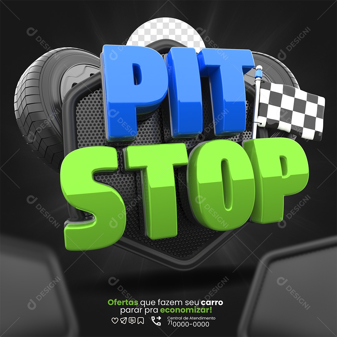 Pit Stop Selo 3D Azul e Verde Para Composição PSD