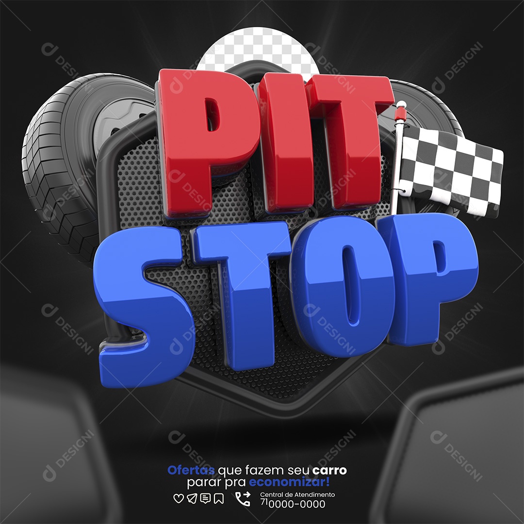 Pit Stop Selo 3D Vermelho e Azul Para Composição PSD