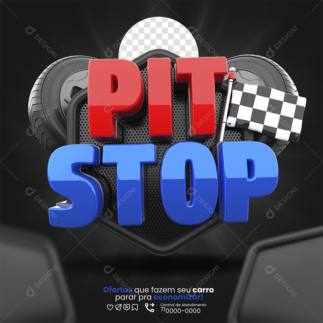 Pit Stop Selo 3D Vermelho e Azul Para Composição PSD