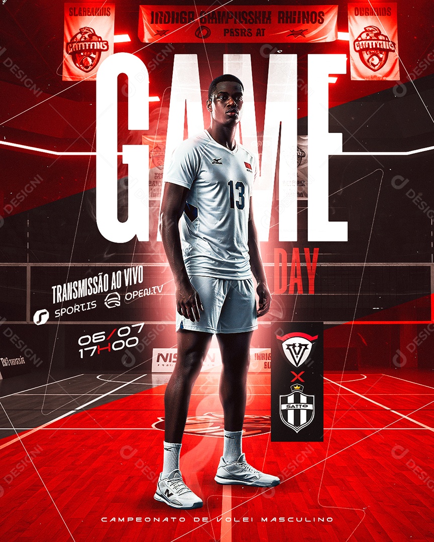Campeonato De Vôlei Masculino Game Day Social Media PSD Editável