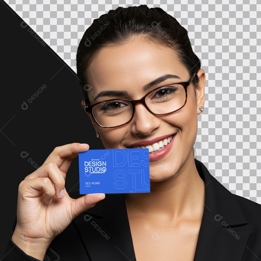 Mockup Mulher Executiva Segurando Cartão De Visita PSD Editável