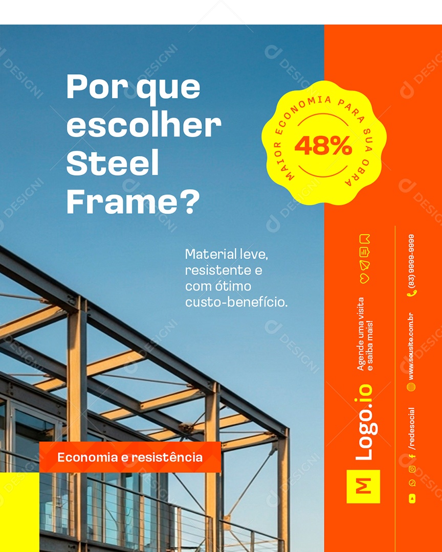 Construtora Por Que Escolher Steel Frame Social Media PSD Editável