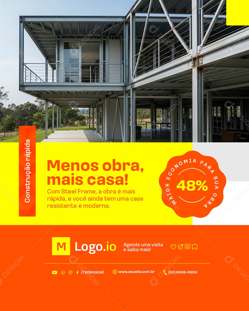 Construtora Menos Obra Mais Casa Social Media PSD Editável