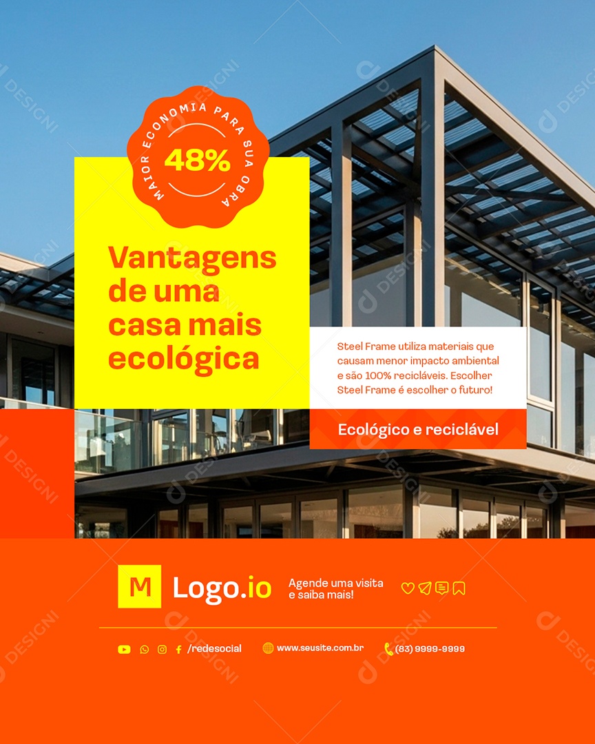 Construtora Vantangens de Uma Casa Mais Ecológica Social Media PSD Editável