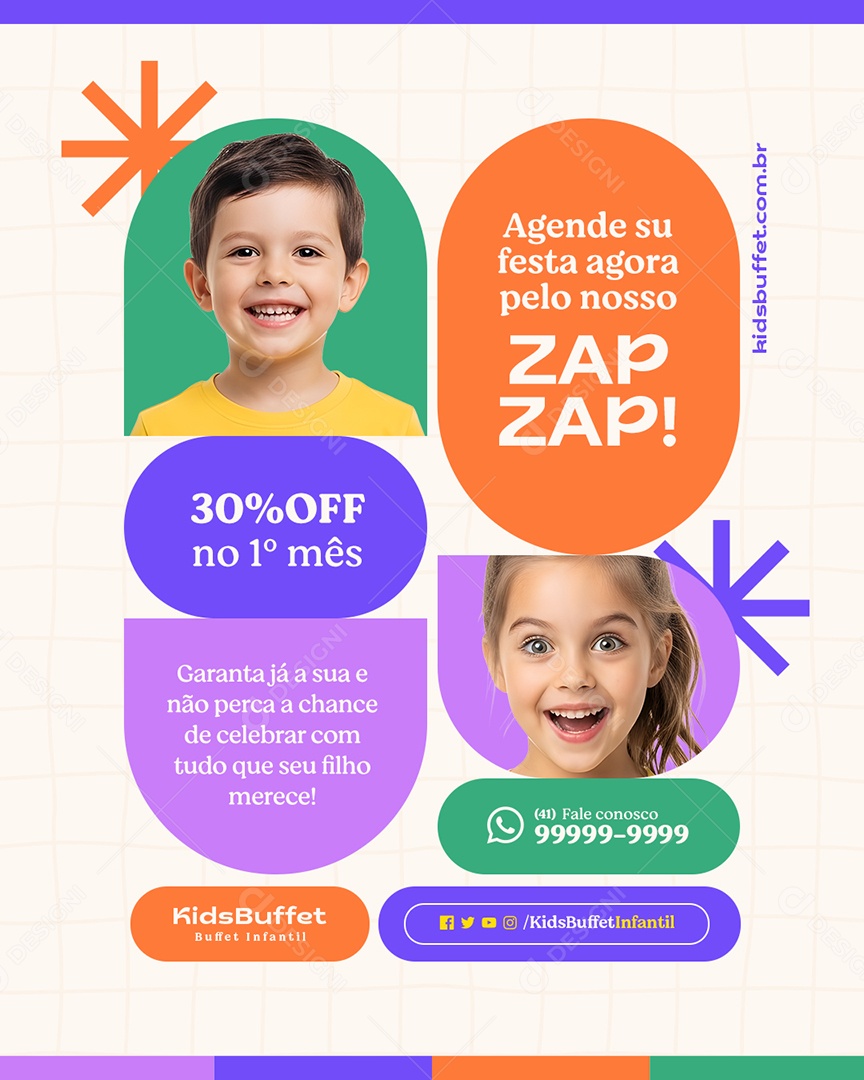 Buffet Infantil 30% Off no Mês Social Media PSD Editável