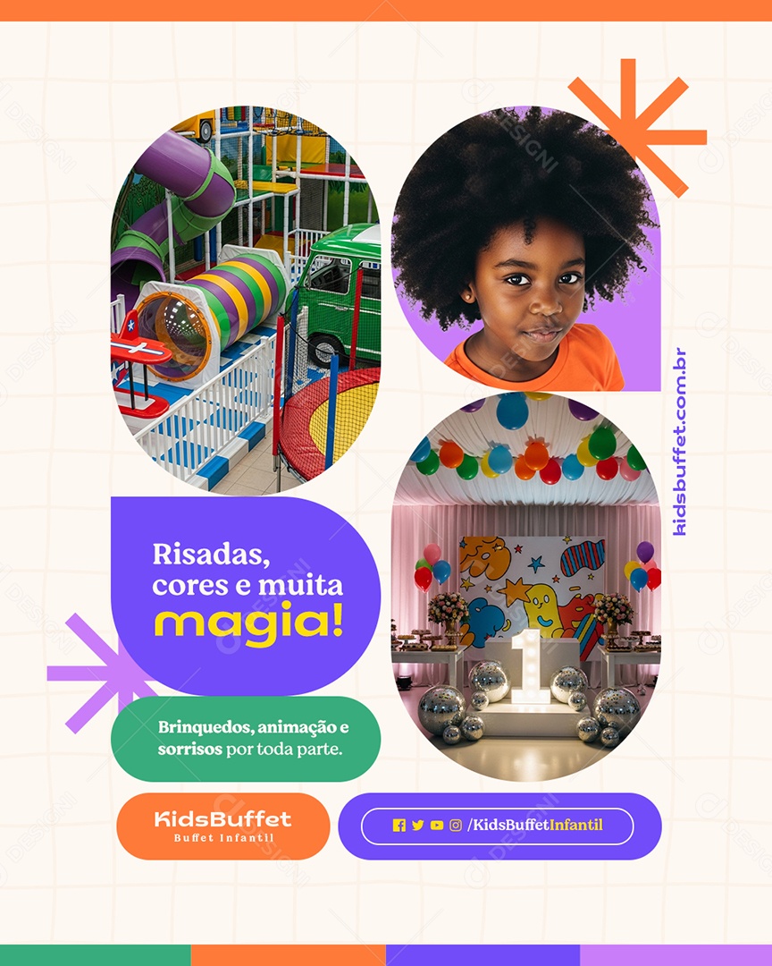 Buffet Infantil Risadas Cores e Muita Magia Social Media PSD Editável