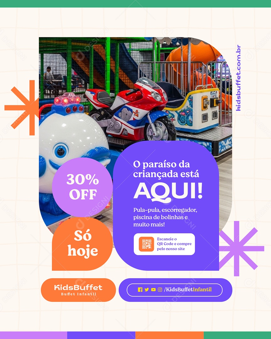 Buffet Infantil O Paraíso da Criançada Está Aqui Social Media PSD Editável