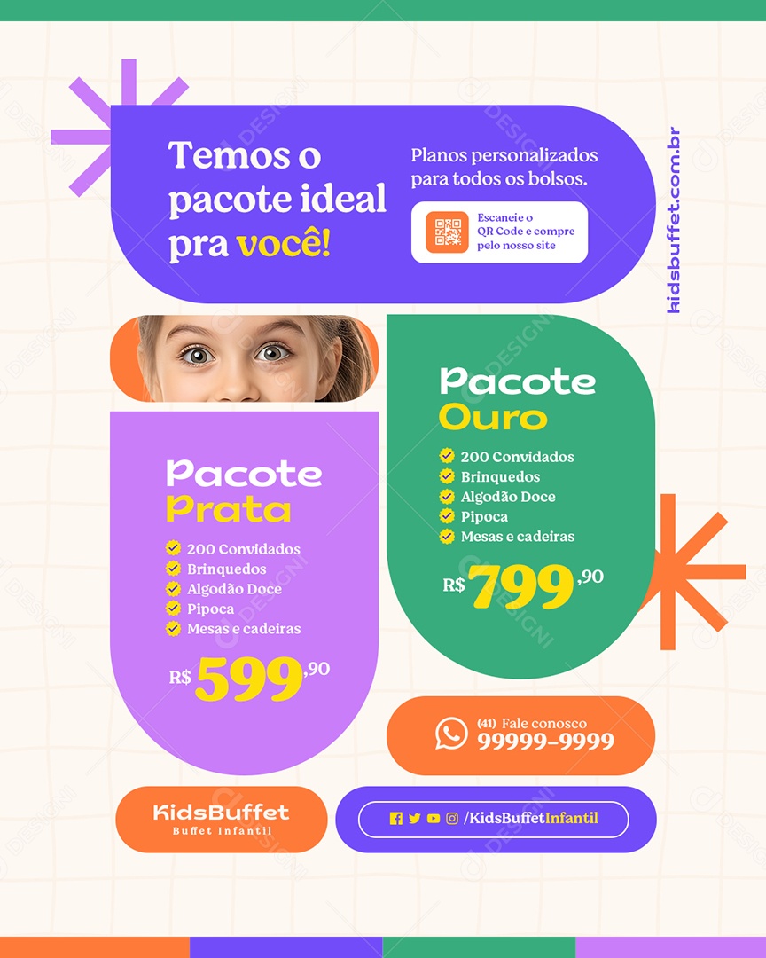 Buffet Infantil Temos o Pacote Ideal Pra Você Social Media PSD Editável