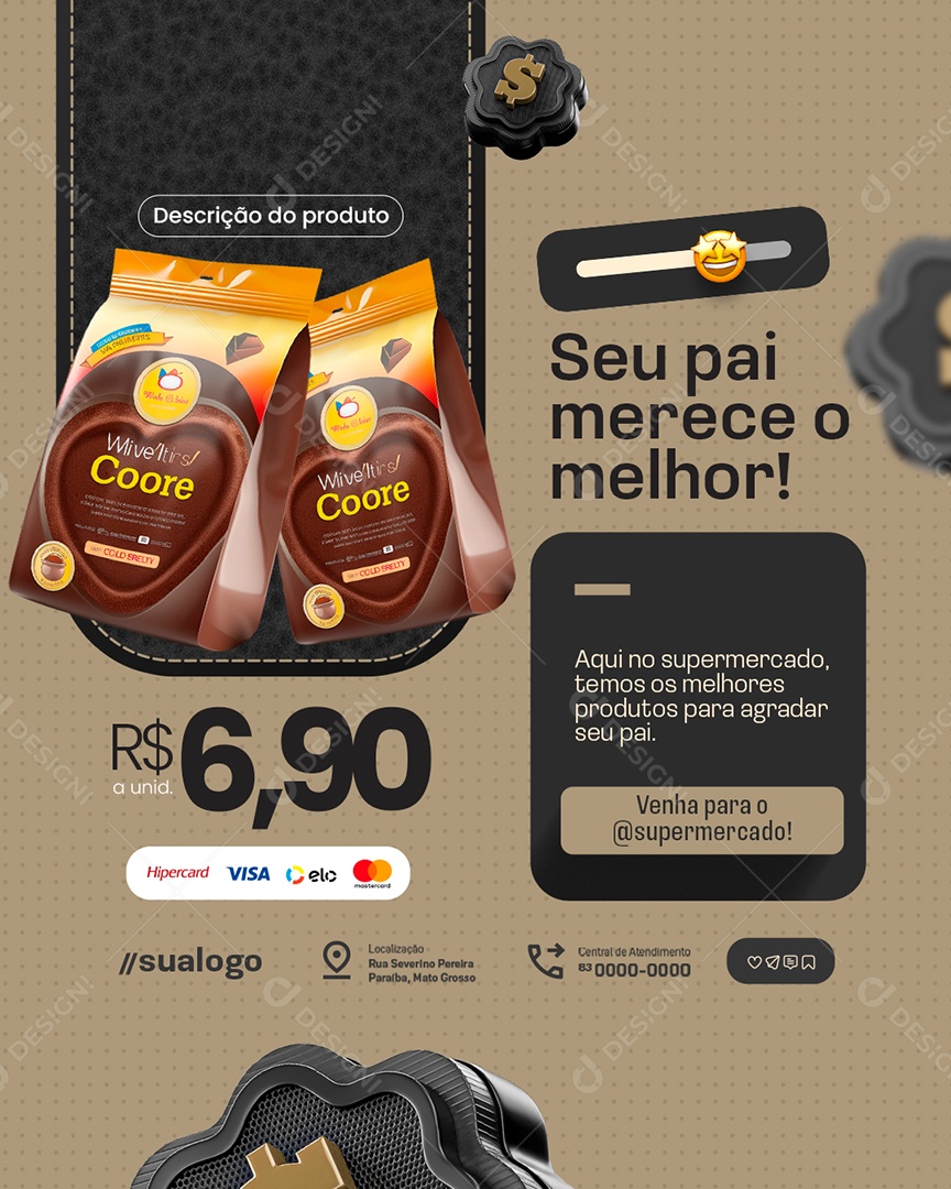 Mês dos Pais Supermercado Os Melhores Produtos Social Media PSD Editável
