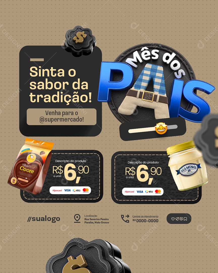 Mês dos Pais Supermercado Sinta o Sabor da Tradição Social Media PSD Editável