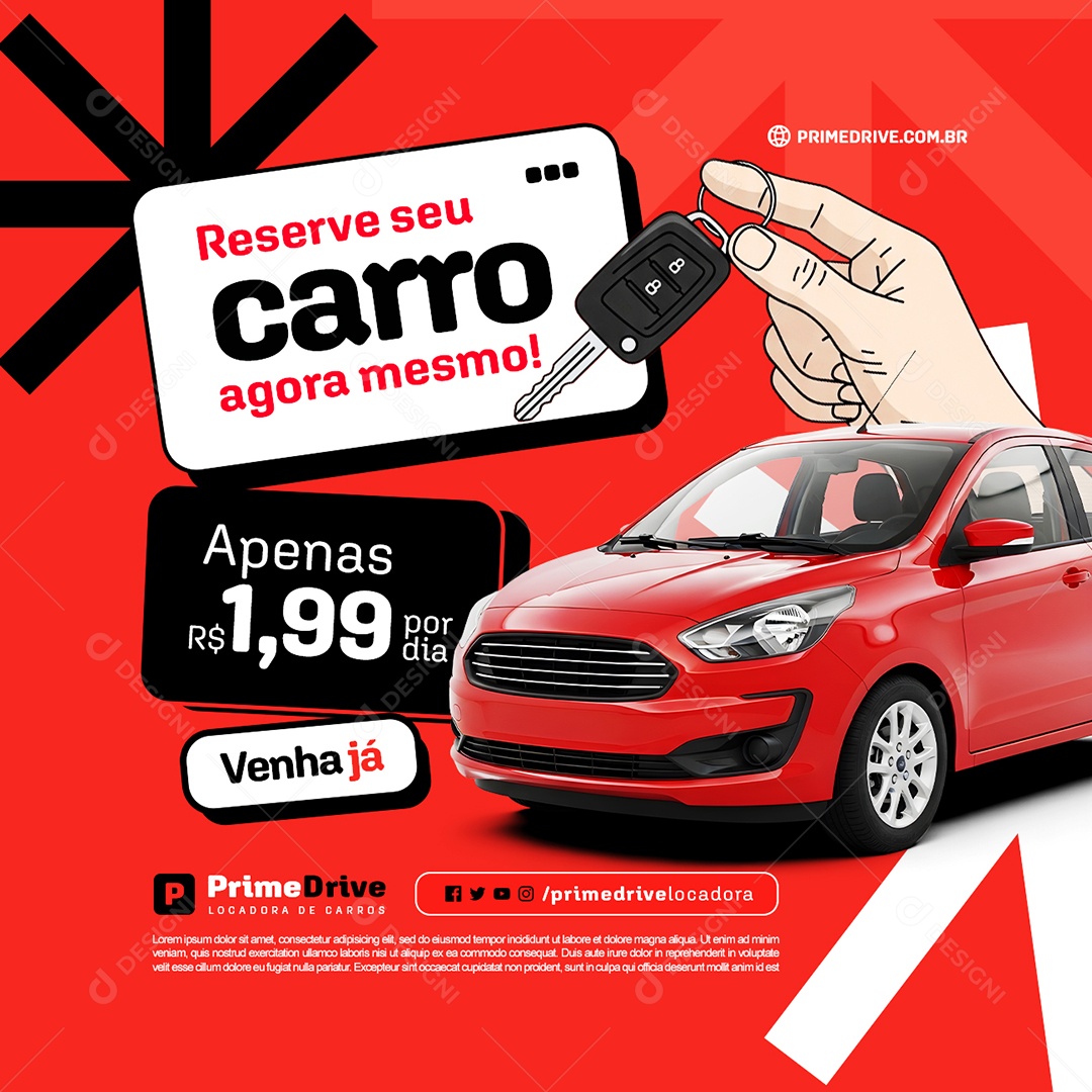 Locação De Carros Reserve Seu Carro Agora Mesmo Social Media PSD Editável