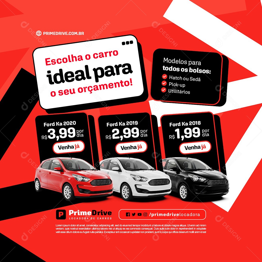 Locação De Carros Escolha o Carro Ideal para O Seu Orçamento Social Media PSD Editável
