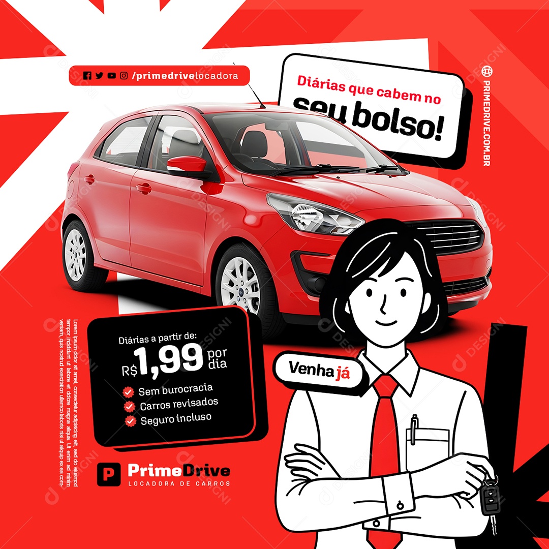 Locação De Carros Diárias Que Cabem no Seu Bolso Social Media PSD Editável
