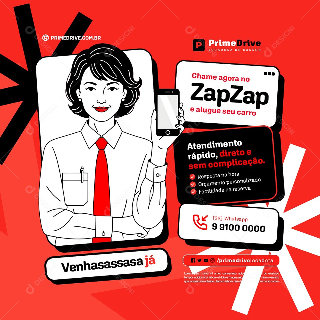 Locação De Carros Chame Agora no Zap Zap Social Media PSD Editável