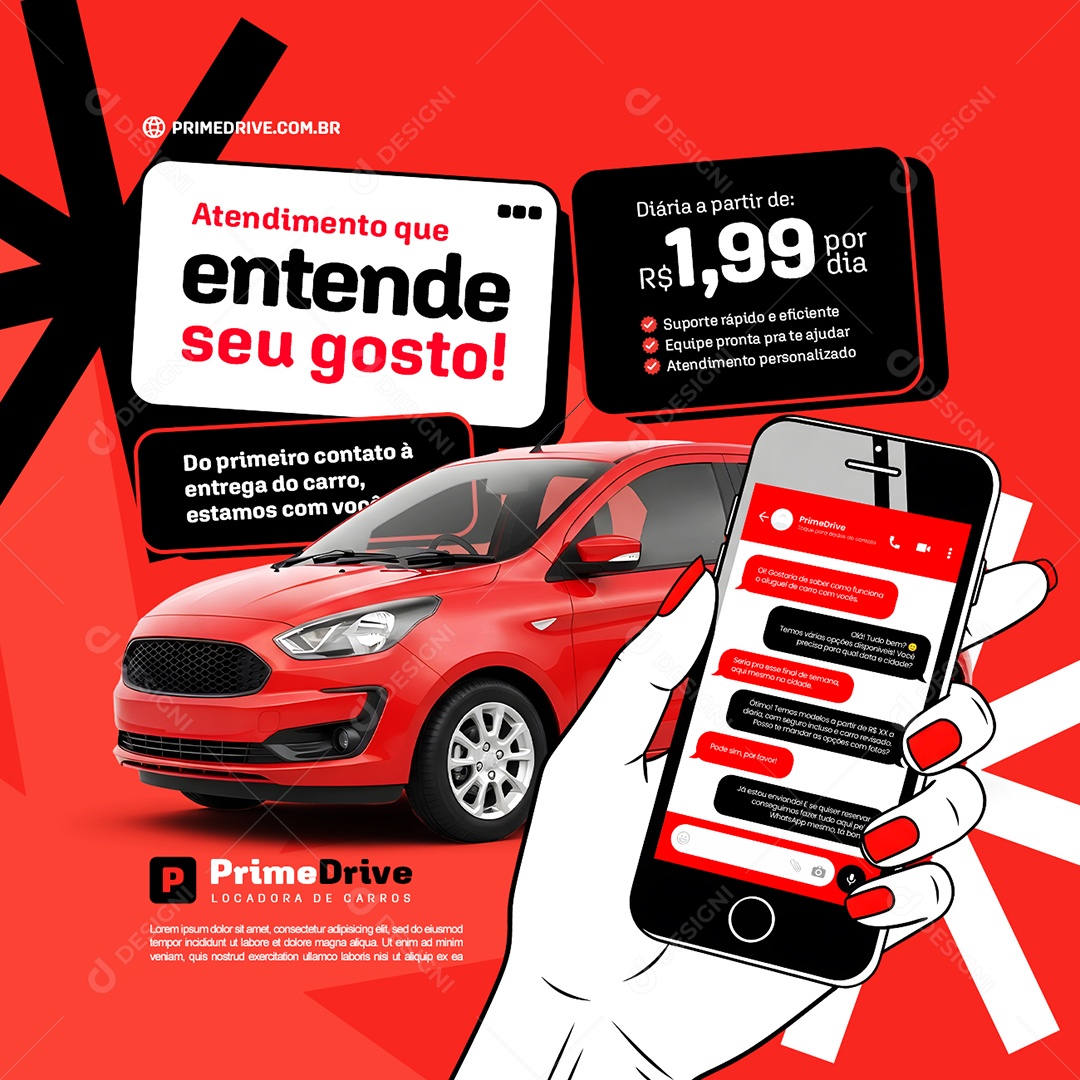 Locação De Carros Atendimento Que Entende Seu Gosto Social Media PSD Editável