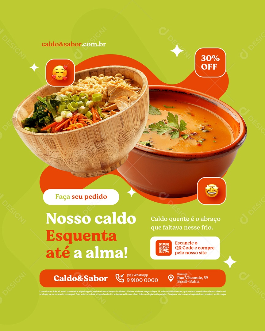 Caldo Quente Faça Seu Pedido Social Media PSD Editável