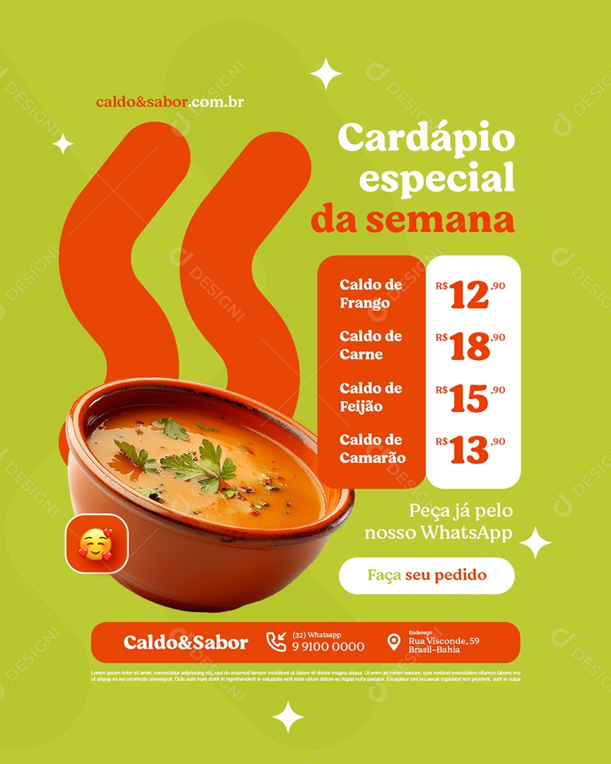 Caldo Quente Cardápio Especial da Semana Social Media PSD Editável