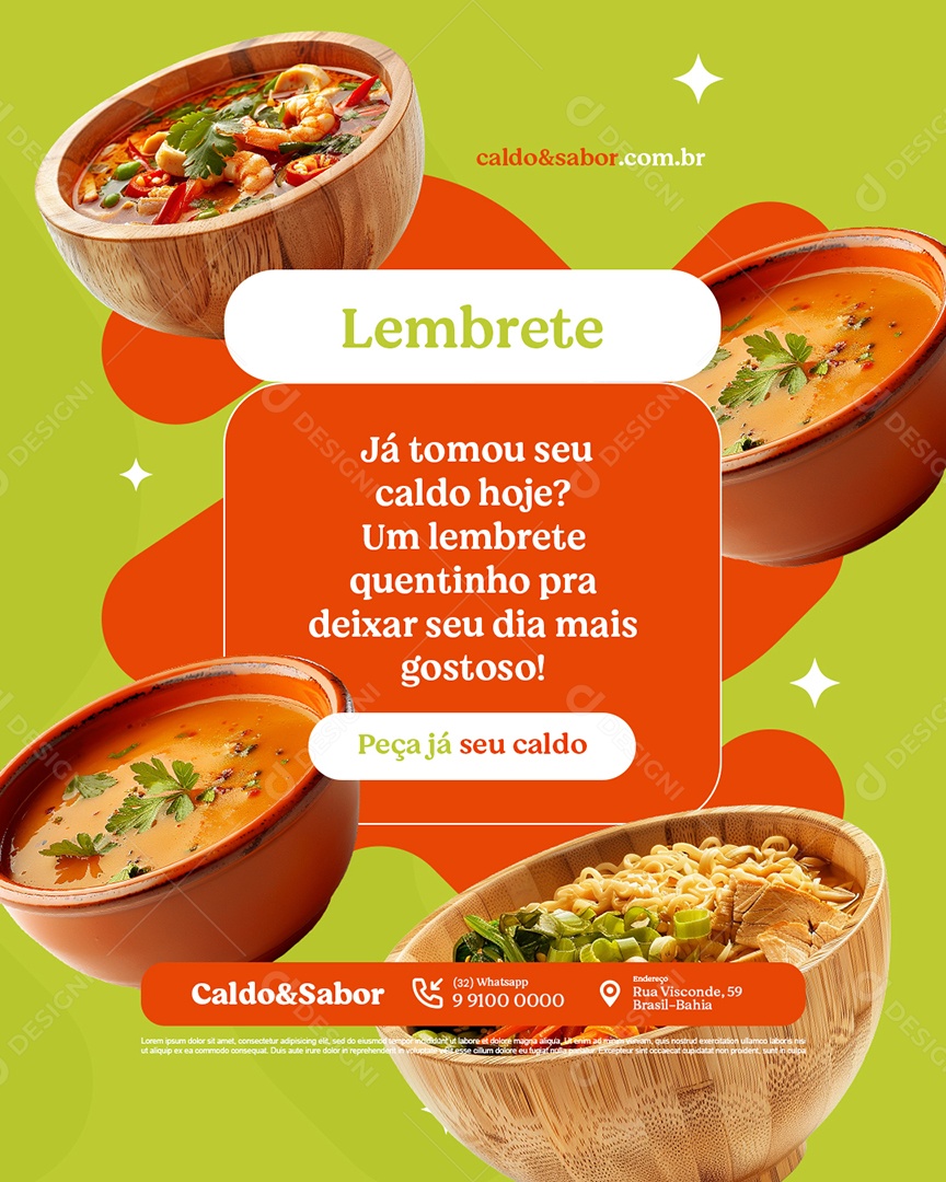 Caldo Quente Lembrete Peça Já Seu Caldo Social Media PSD Editável
