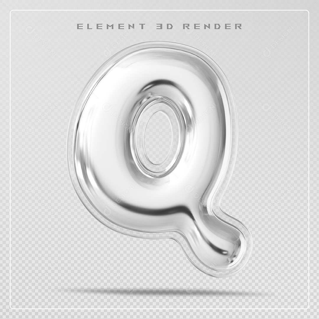 Elemento 3D Letra Q Prata Para Composição PSD