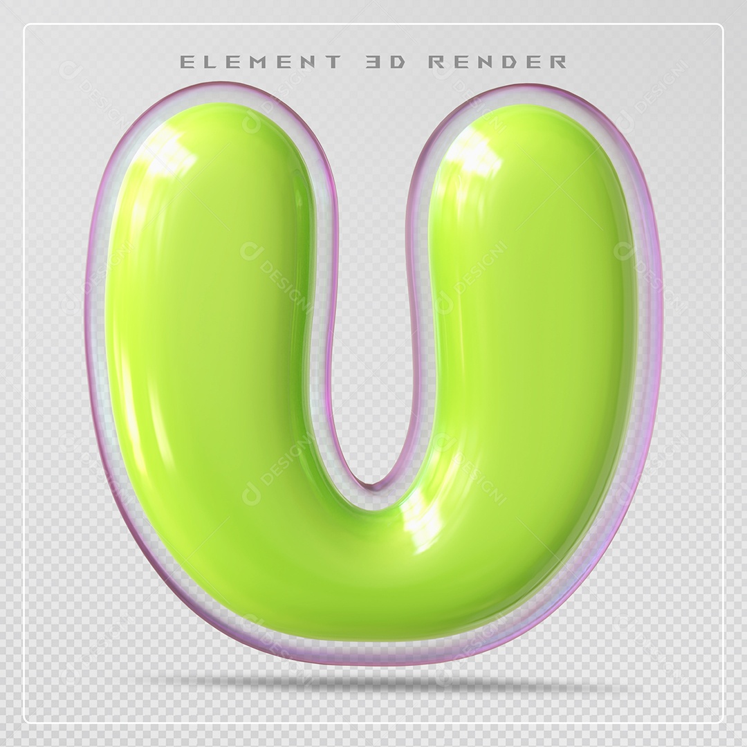 Elemento 3D Letra U Verde Para Composição PSD