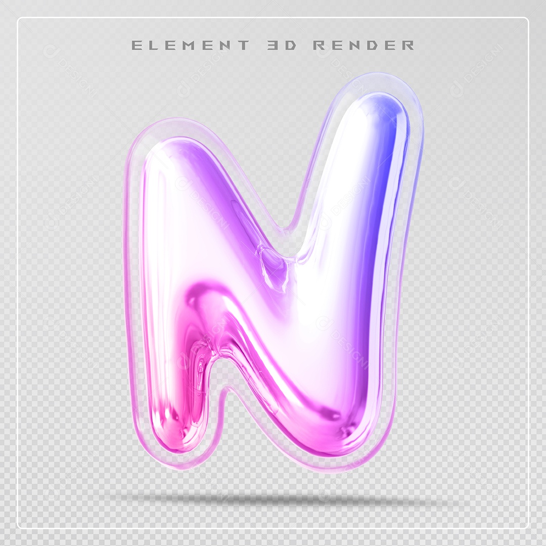 Elemento 3D Letra N Colorido Para Composição PSD