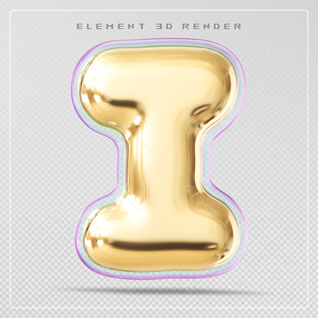 Elemento 3D Letra I Dourado Para Composição PSD
