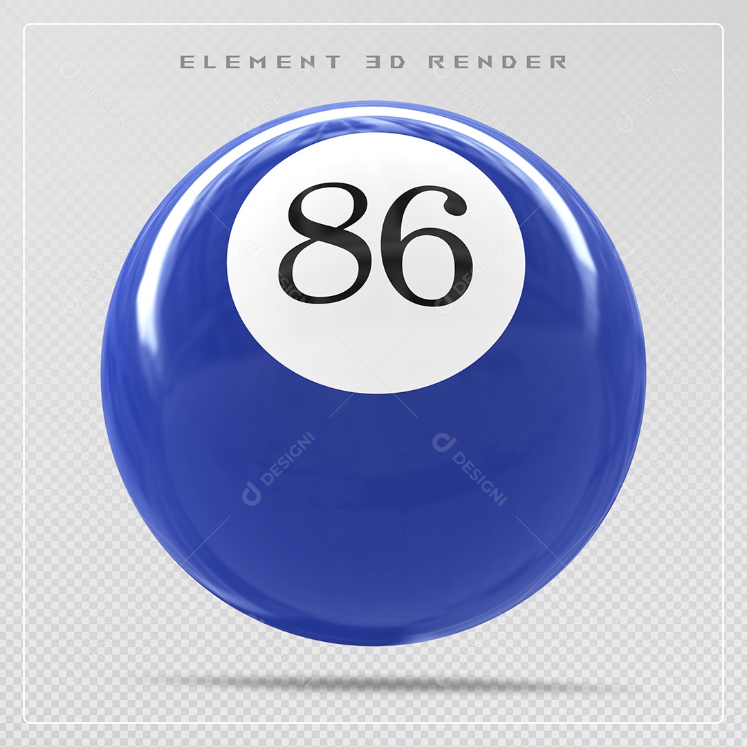 Bola de Bilhar Número 86 Azul Elemento 3D para Composição PSD