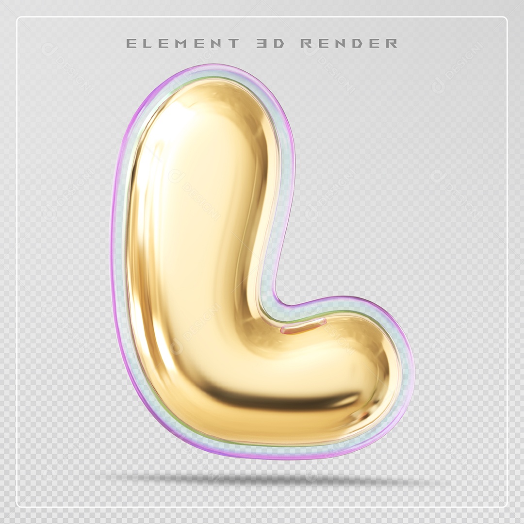 Elemento 3D Letra L Dourado Para Composição PSD