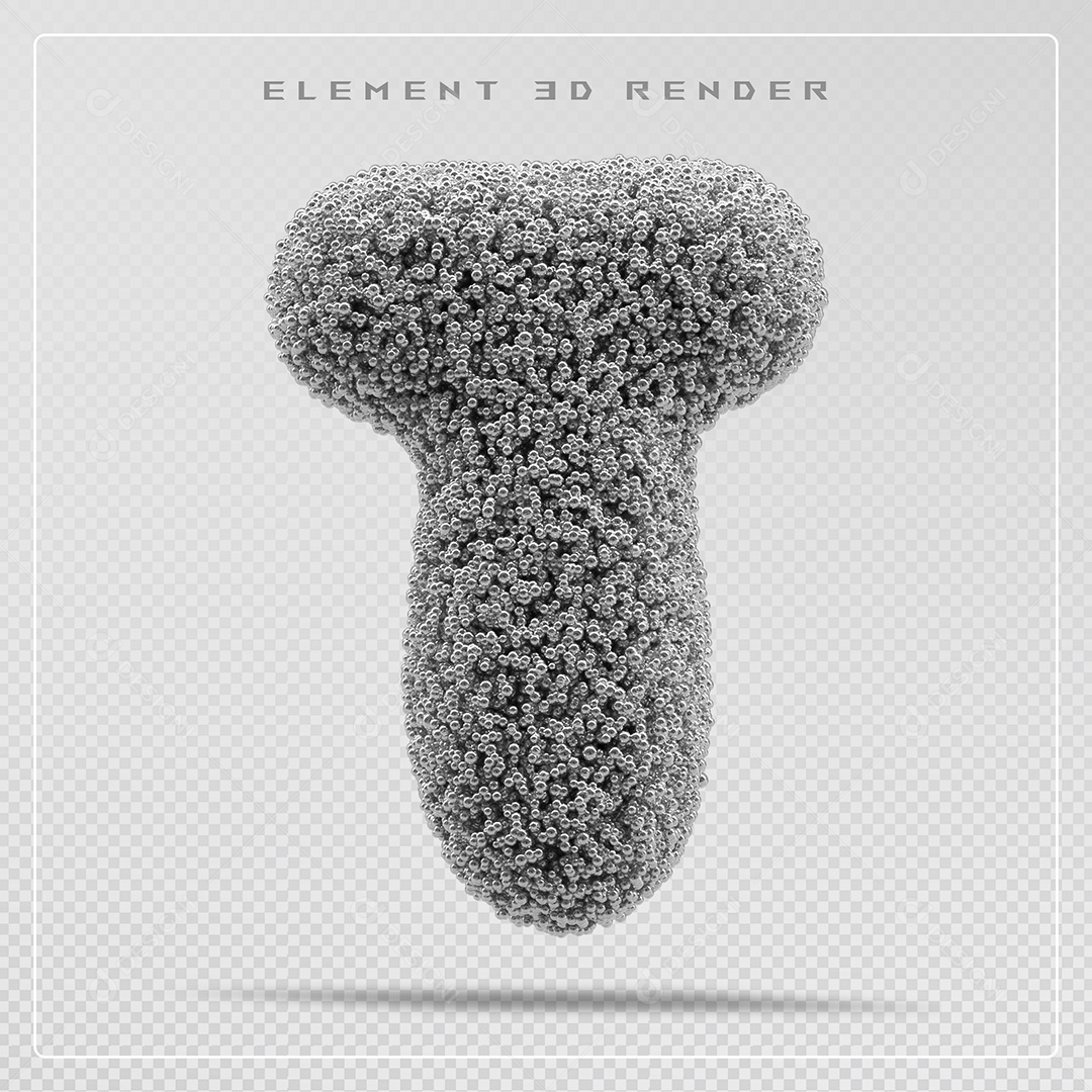 Elemento 3D Letra T Prata Para Composição PSD