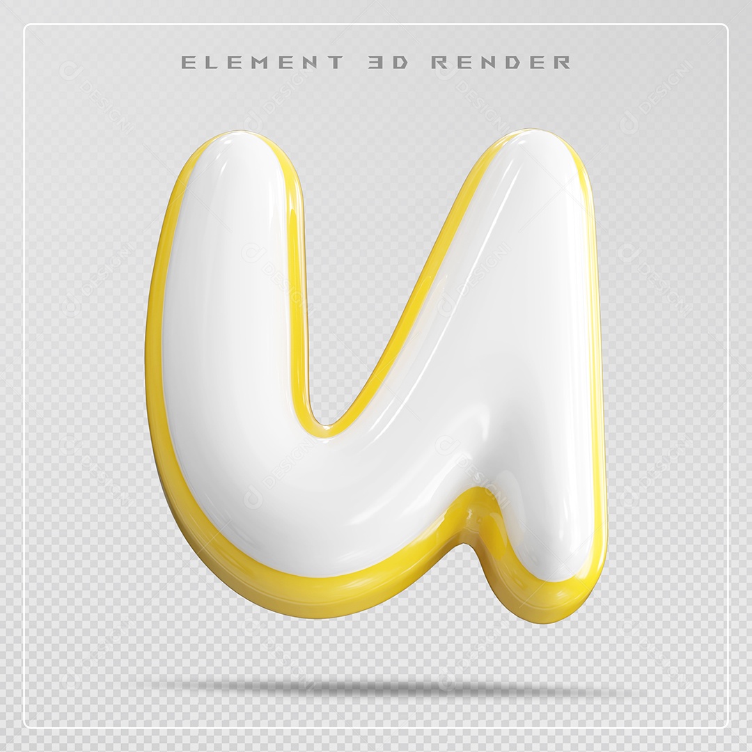 Elemento 3D Letra N Branco Para Composição PSD