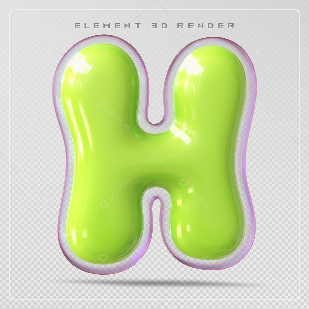 Elemento 3D Letra H Verde Para Composição PSD