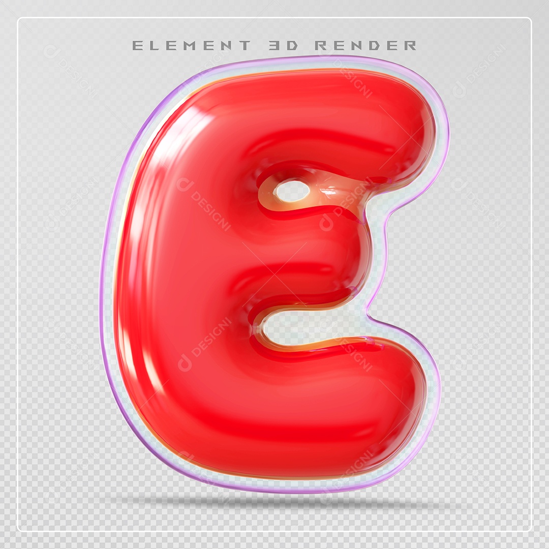 Elemento 3D Letra E Vermelho Para Composição PSD
