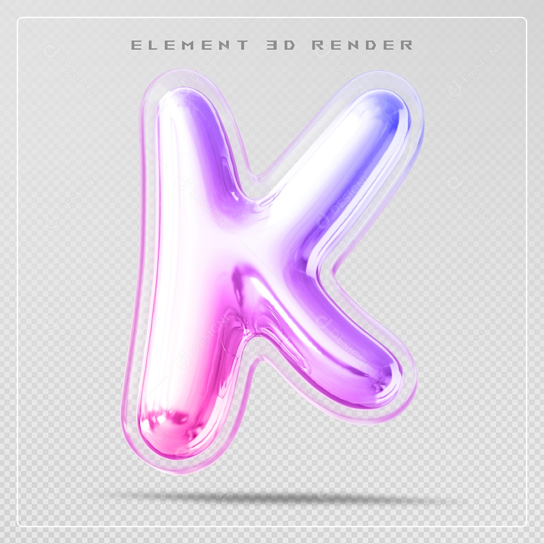 Elemento 3D Letra K Colorido Para Composição PSD