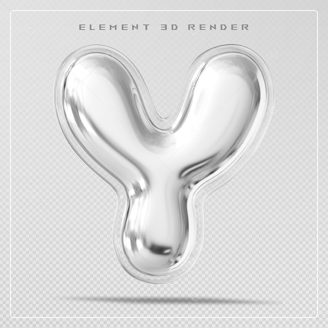 Elemento 3D Letra Y Prata Para Composição PSD