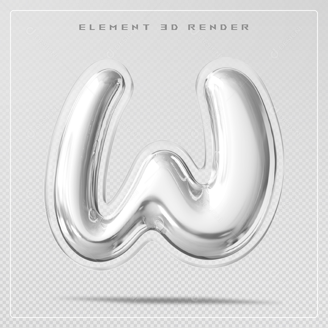 Elemento 3D Letra W Prata Para Composição PSD