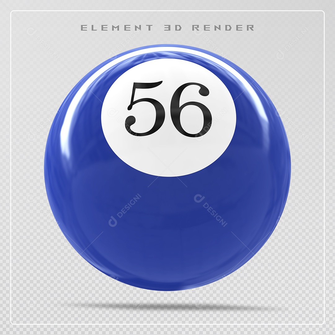 Bola de Bilhar Número 56 Azul Elemento 3D para Composição PSD