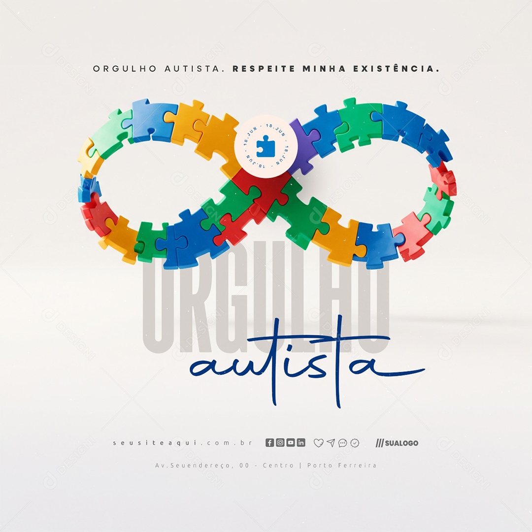Dia Do Orgulho Autista 18 de Junho Social Media PSD Editável