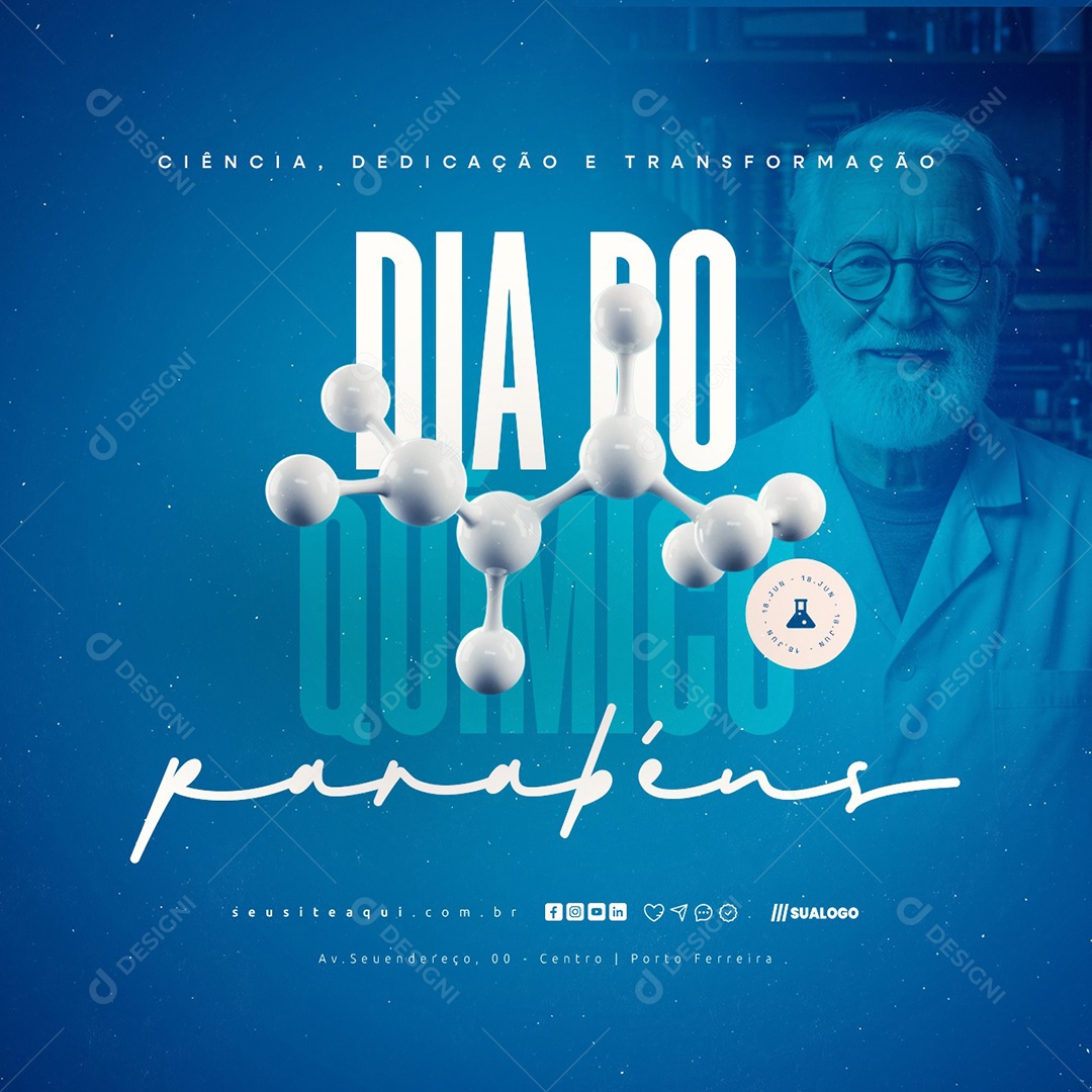 Dia Do Químico 18 De Junho Parabéns Social Media PSD Editável