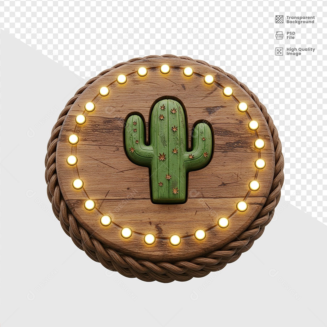 Elemento 3D Cacto Placa De Madeira De São João Para Composição PSD