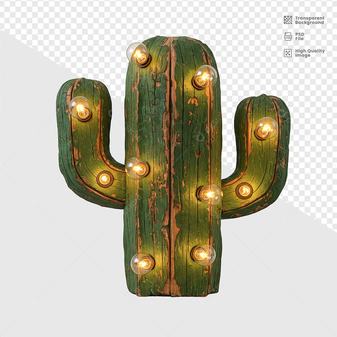 Elemento 3D Cacto De Madeira De São João Para Composição PSD