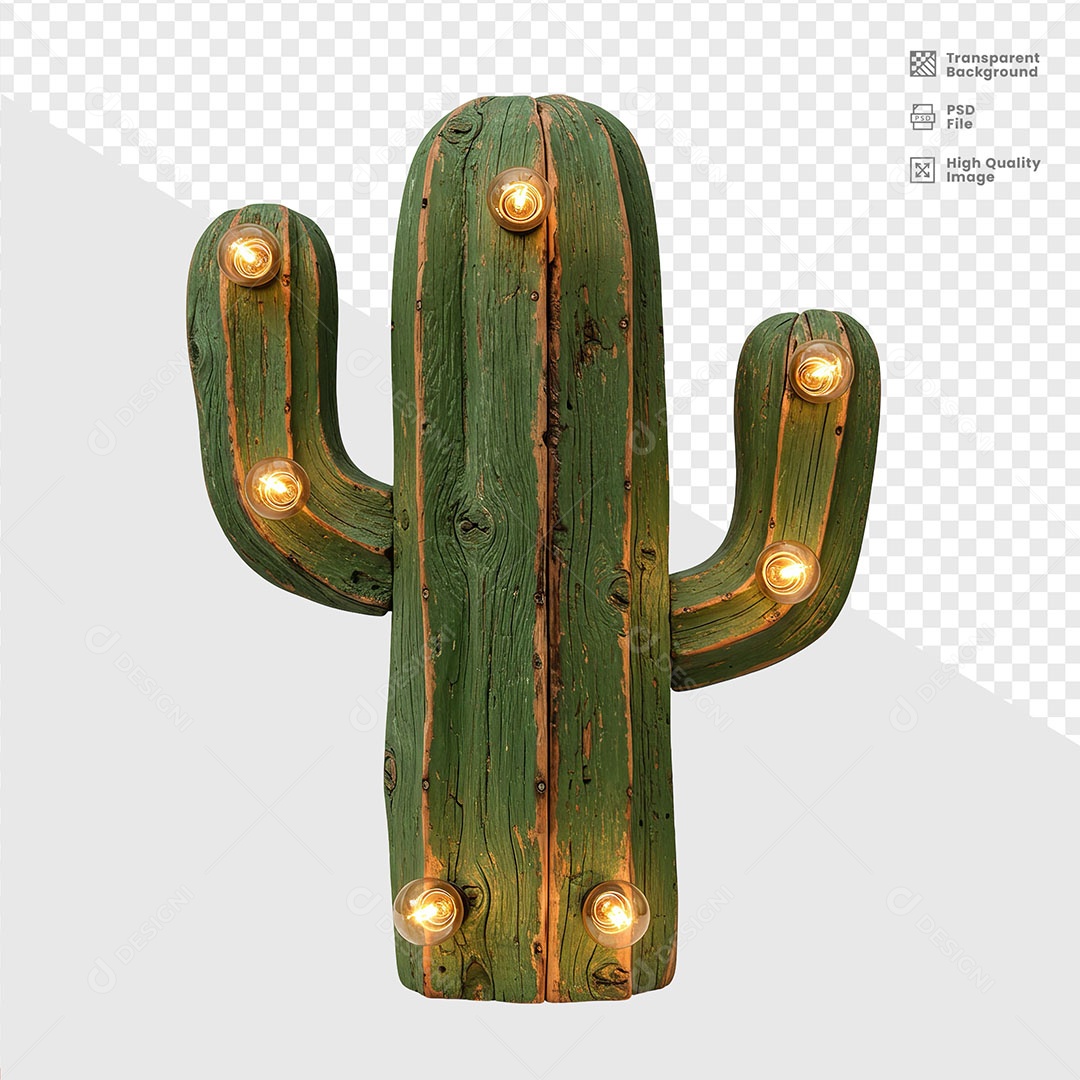 Elemento 3D Cacto De Madeira De São João Para Composição PSD