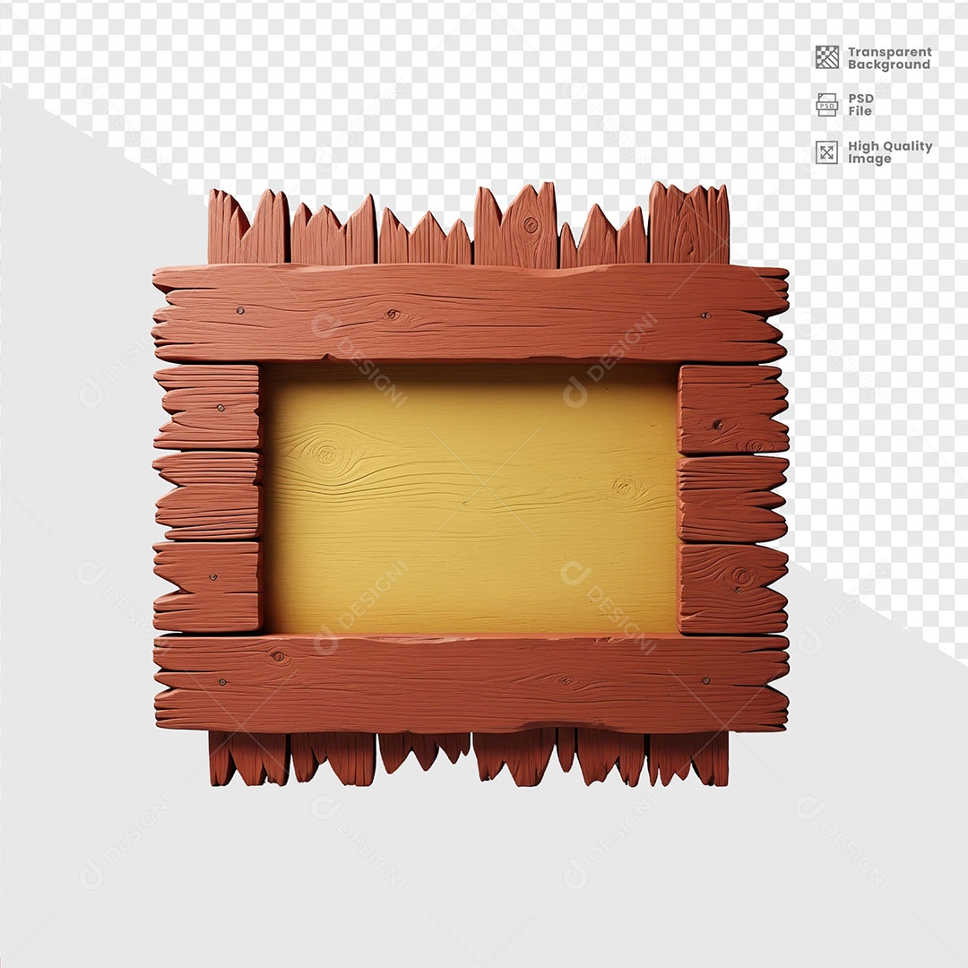 Painel Quadrado Base de Madeira Elemento 3D para Composição PSD