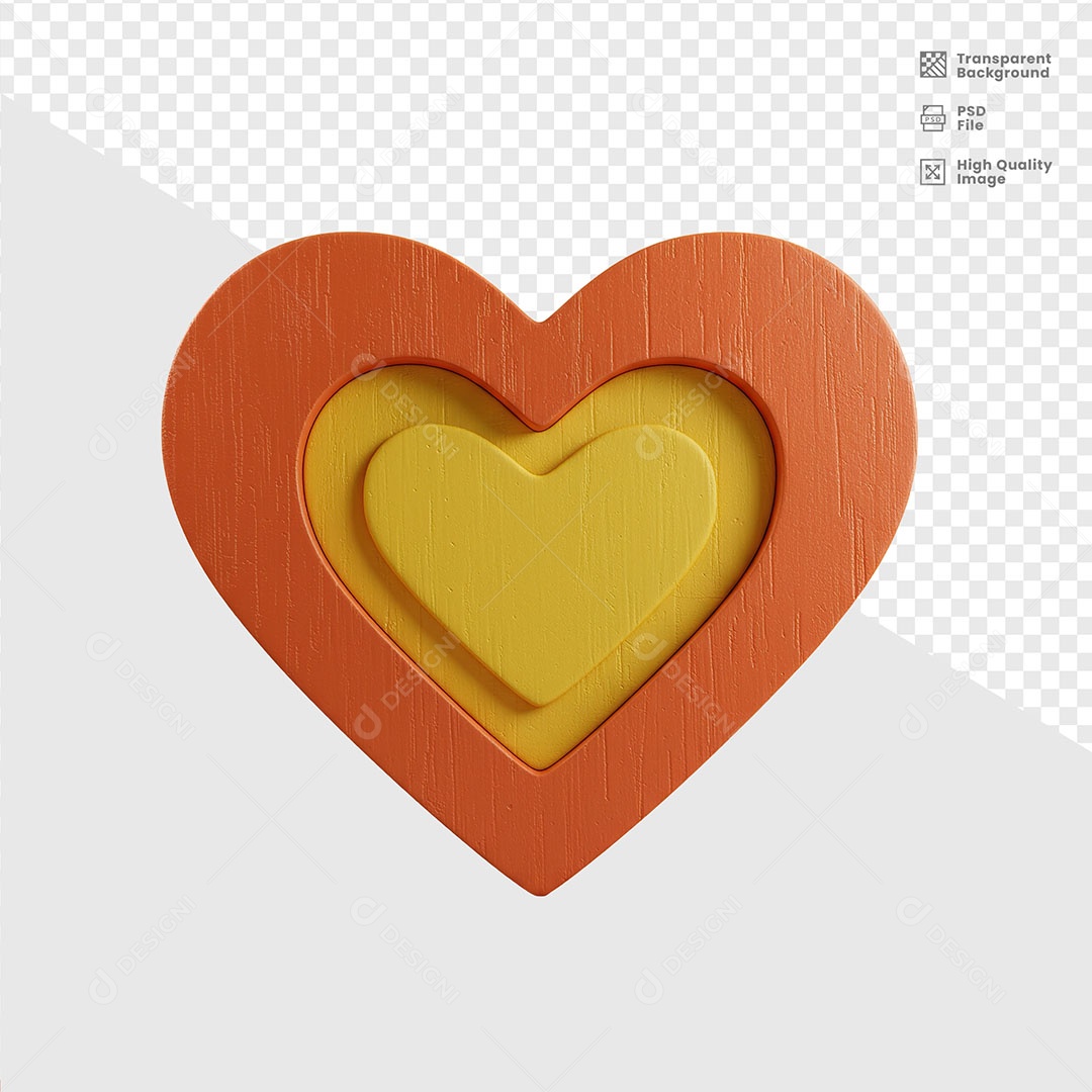 Painel Base de Madeira e Coração Elemento 3D para Composição PSD