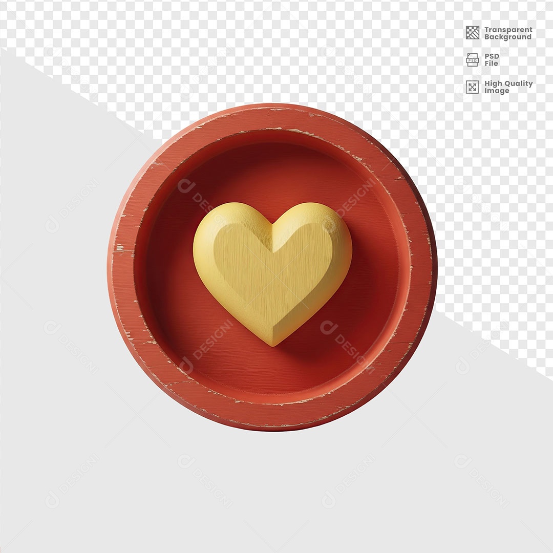 Painel Base de Madeira e Coração Elemento 3D para Composição PSD