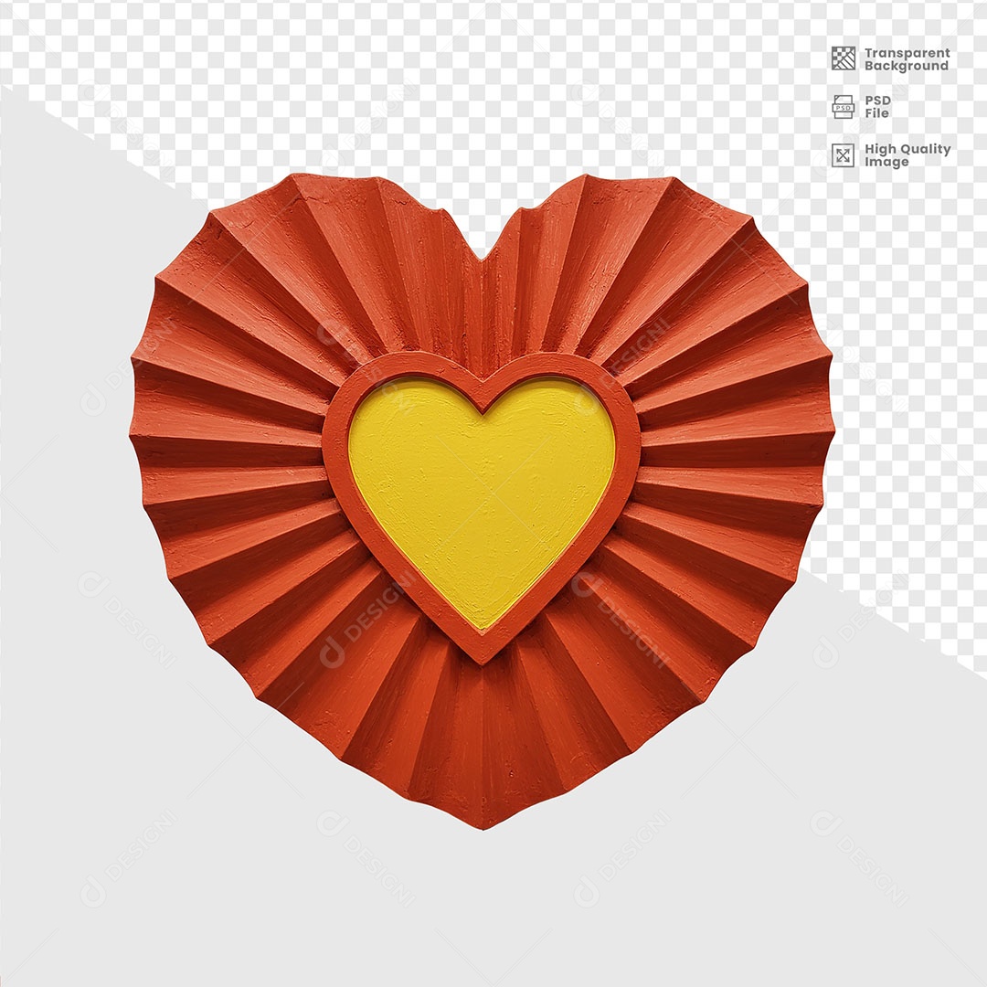 Painel Base de Madeira e Coração Elemento 3D para Composição PSD