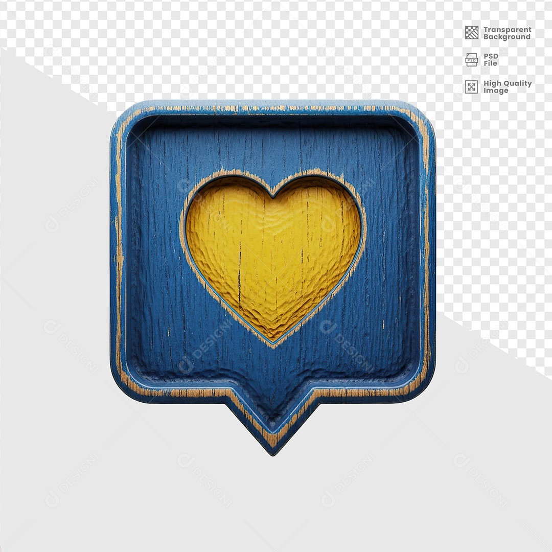 Painel Base de Madeira e Coração Elemento 3D para Composição PSD
