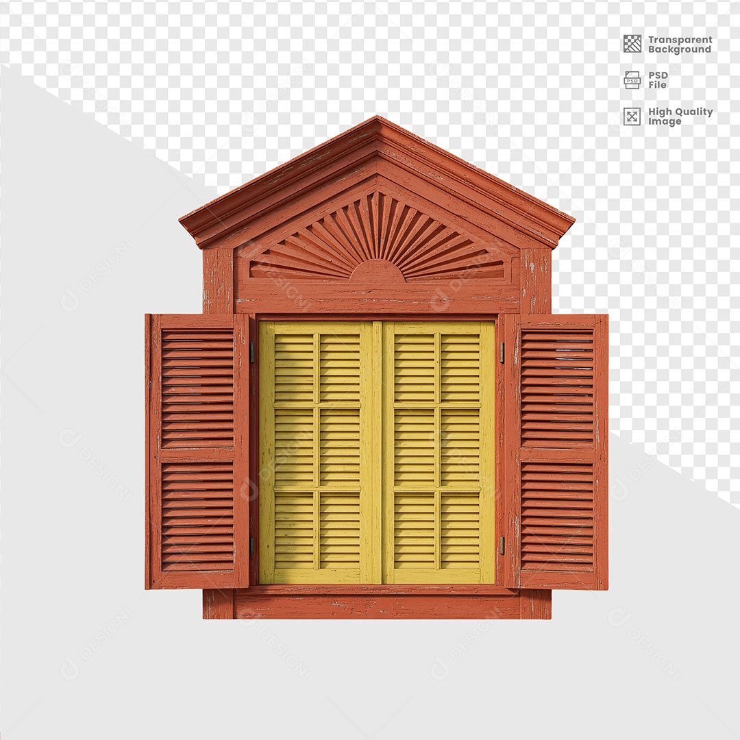 Elemento 3D Janela De Madeira De São João Para Composição PSD