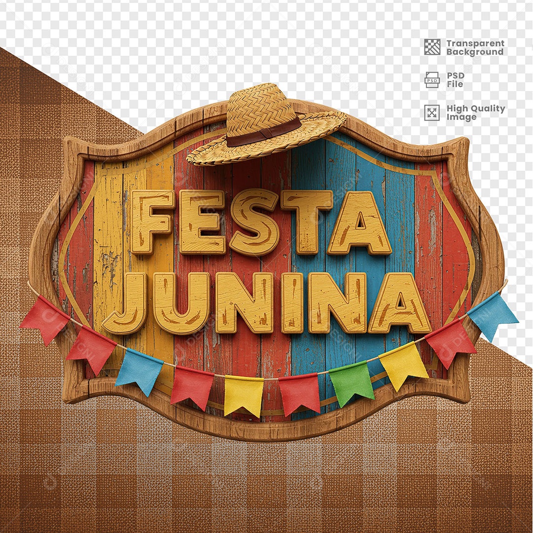 Selo 3D Festa Junina Para Composição PSD