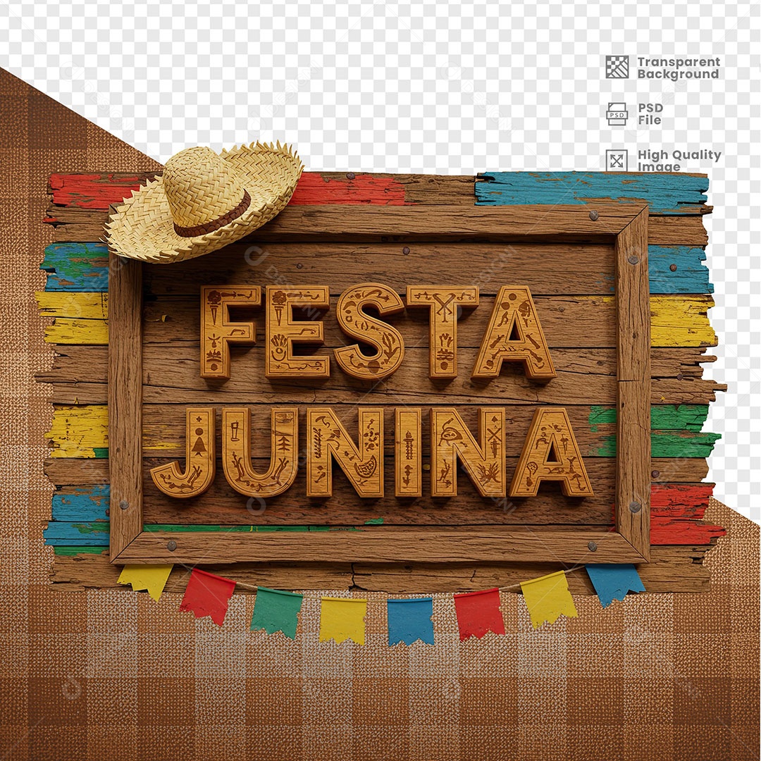 Selo 3D Festa Junina Para Composição PSD
