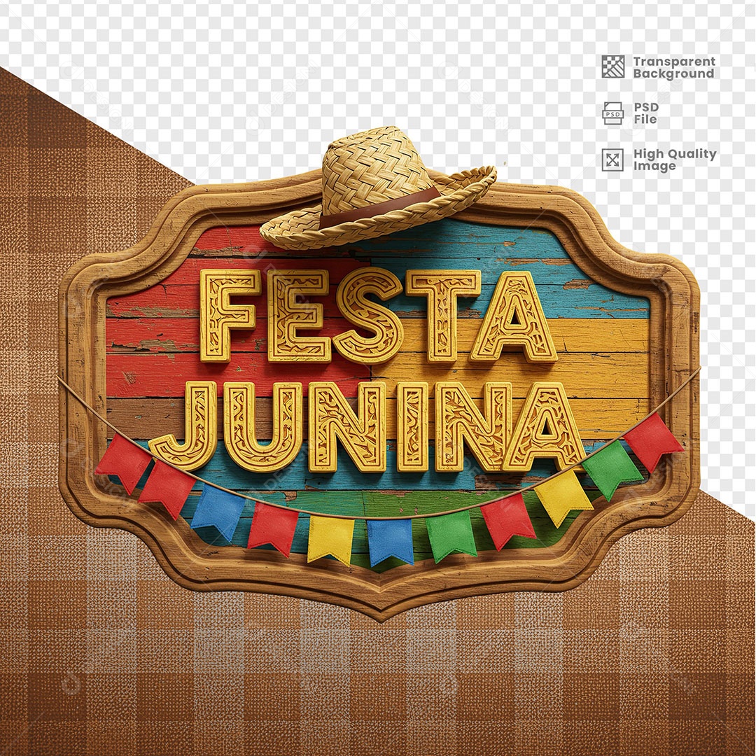 Selo 3D Festa Junina Para Composição PSD